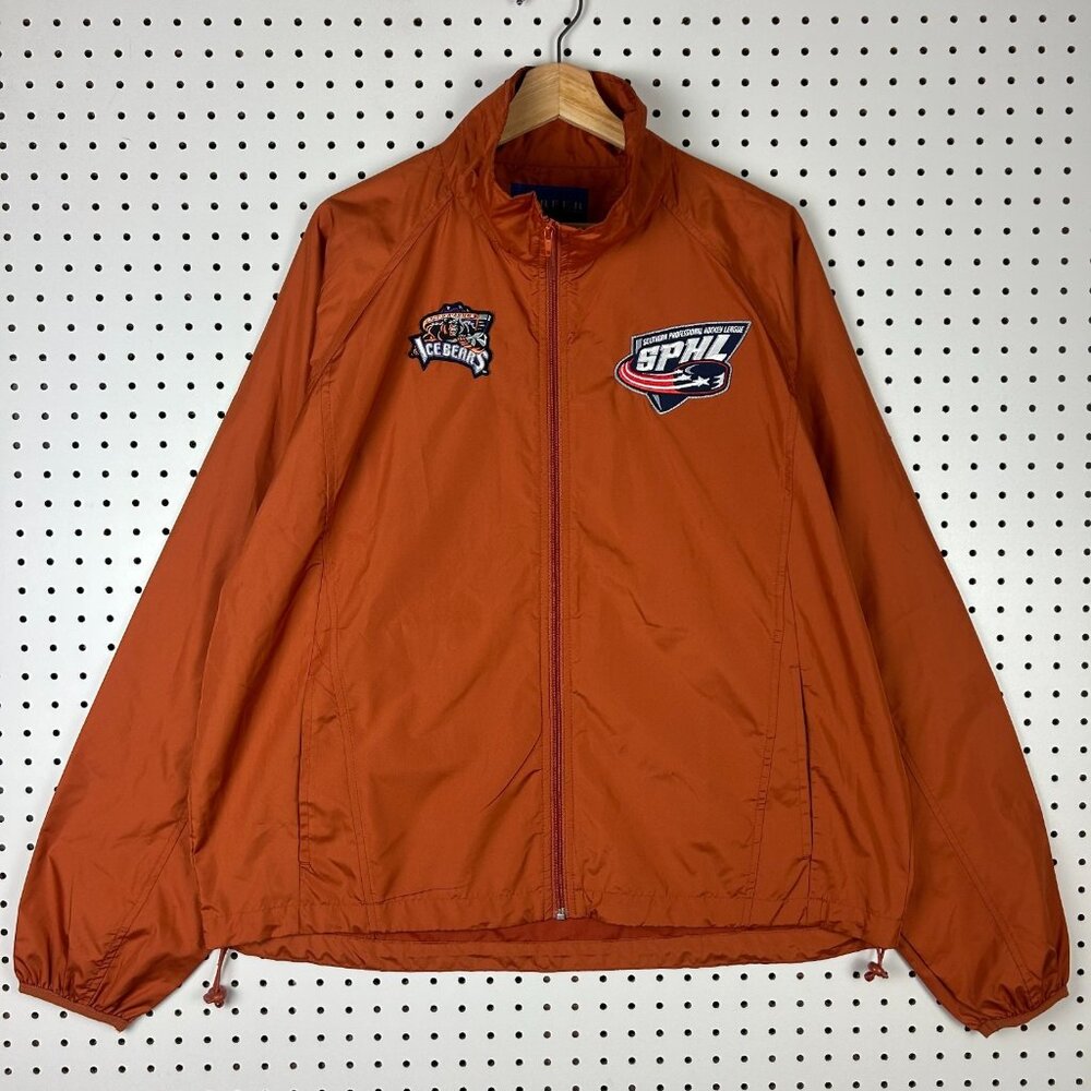 Knoxville Ice Bears Windbreaker Jacket Large Full Zip Ripcord Hockey SPHL Orange